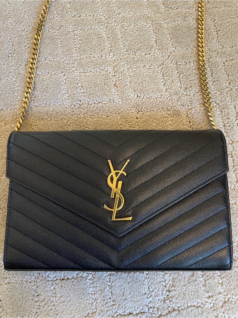 Saint Laurent Black Quilted Cassandra Wallet on Chain